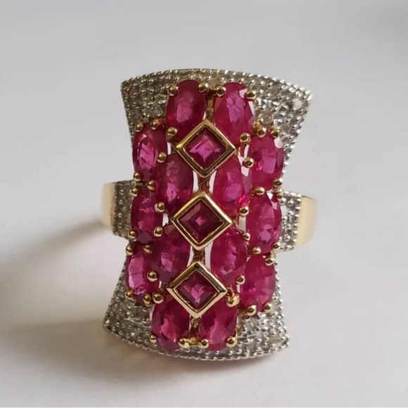 Watch Video / Heirloom 14K Gold Ruby and Diamond Cocktail Ring - Picture 4 of 12